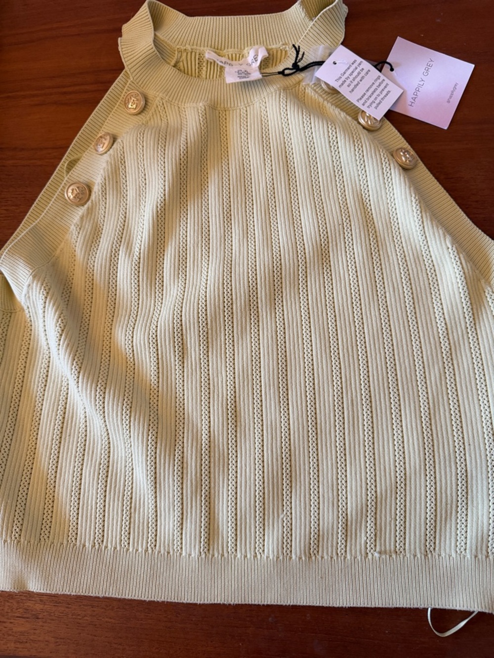 Happily Grey Sleeveless Ribbed Button Knit Top - Pale Celery Color NWT